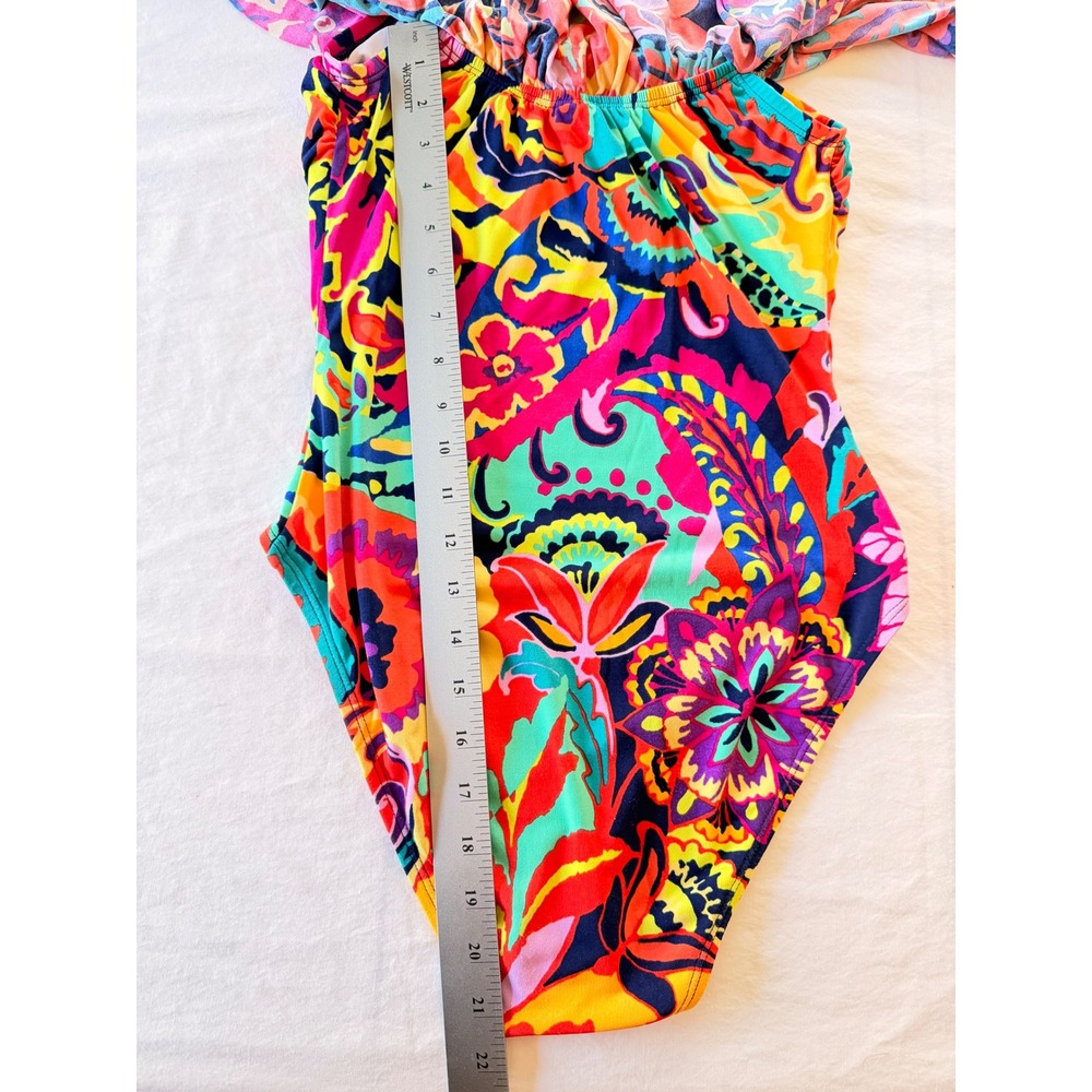 Tahari Womens Floral Paisley Ruffle Off‎ The Shoulder One Piece Swimsuit Large - Picture 3 of 7